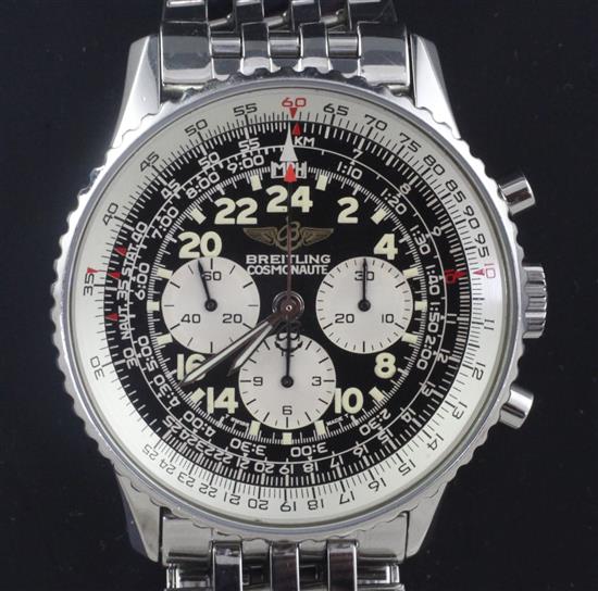 A gentlemans 1990s Breitling Cosmonaute stainless steel automatic wrist watch,